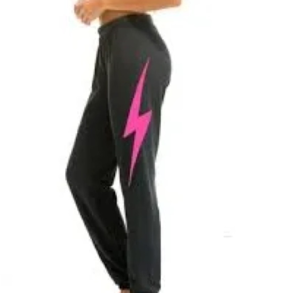Aviator Nation Black Joggers with Pink Lightning Bolt